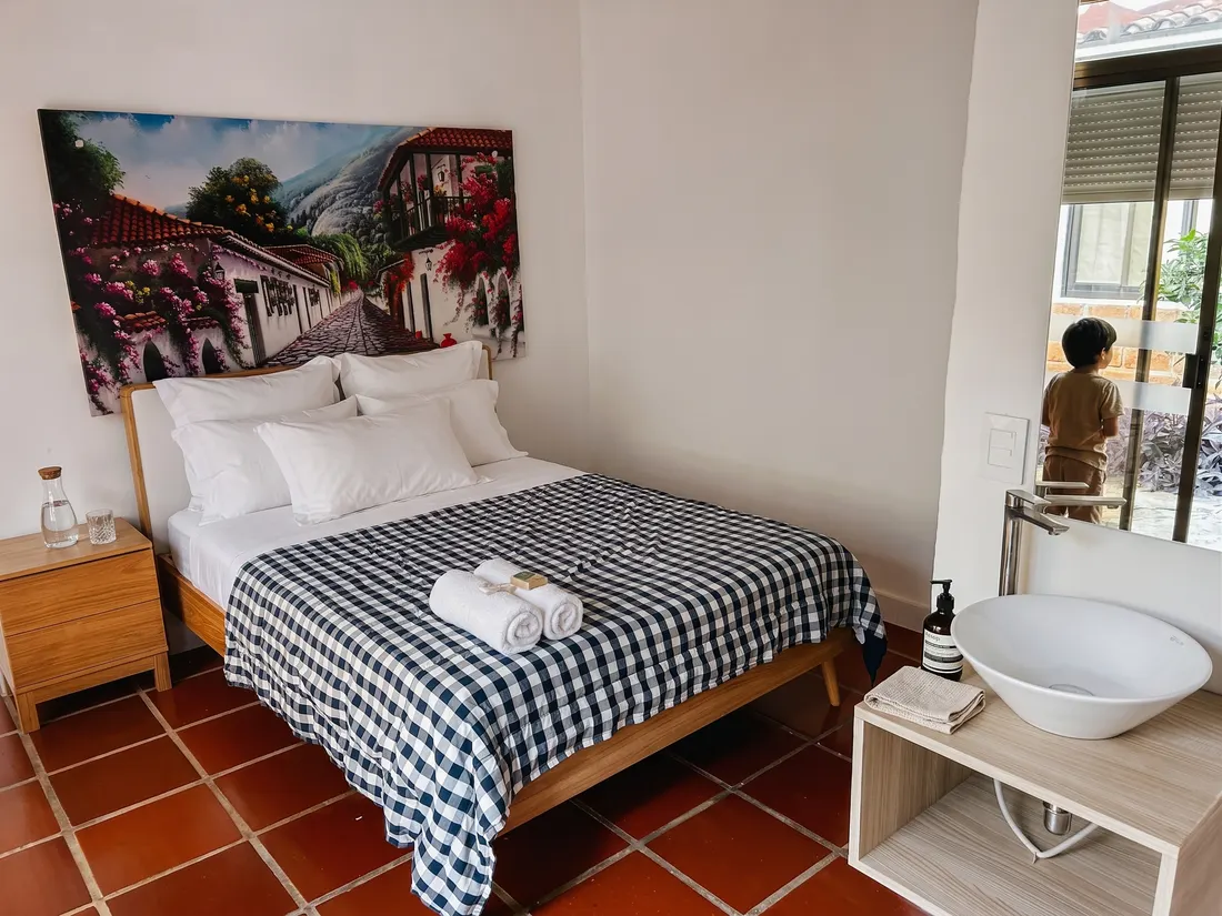 Habitación María Josefa Acevedo de Gómez: cama doble y televisor